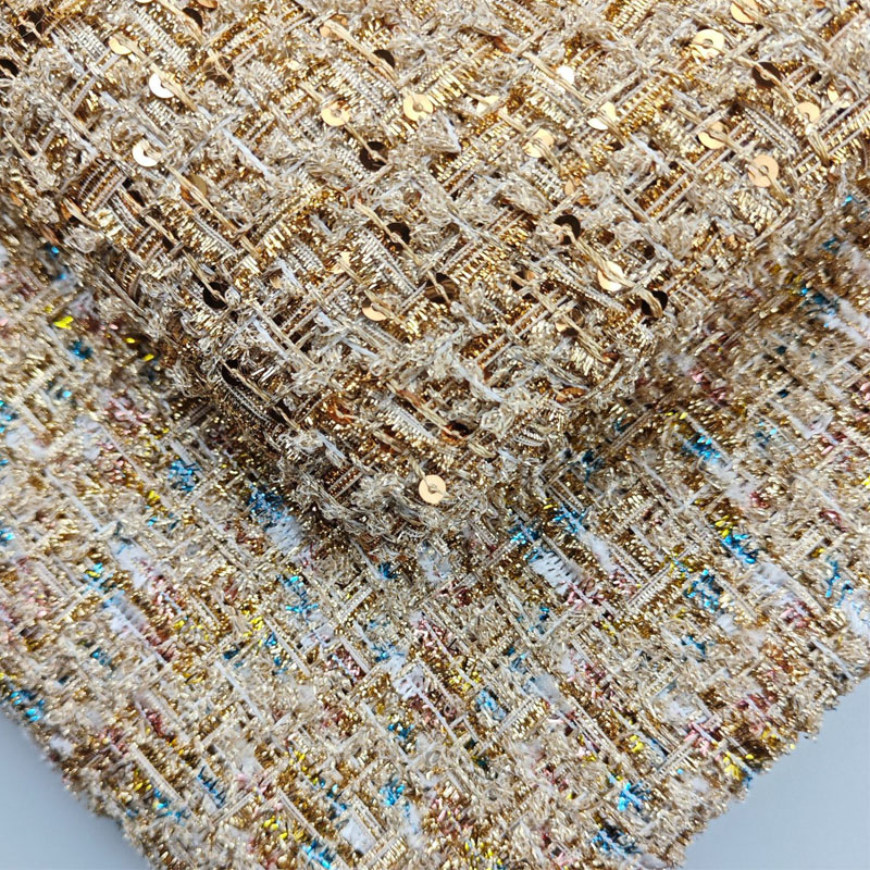 Gold Wire and Sequin Yarn-Dyed - Sewing Tweed Fabric review and price