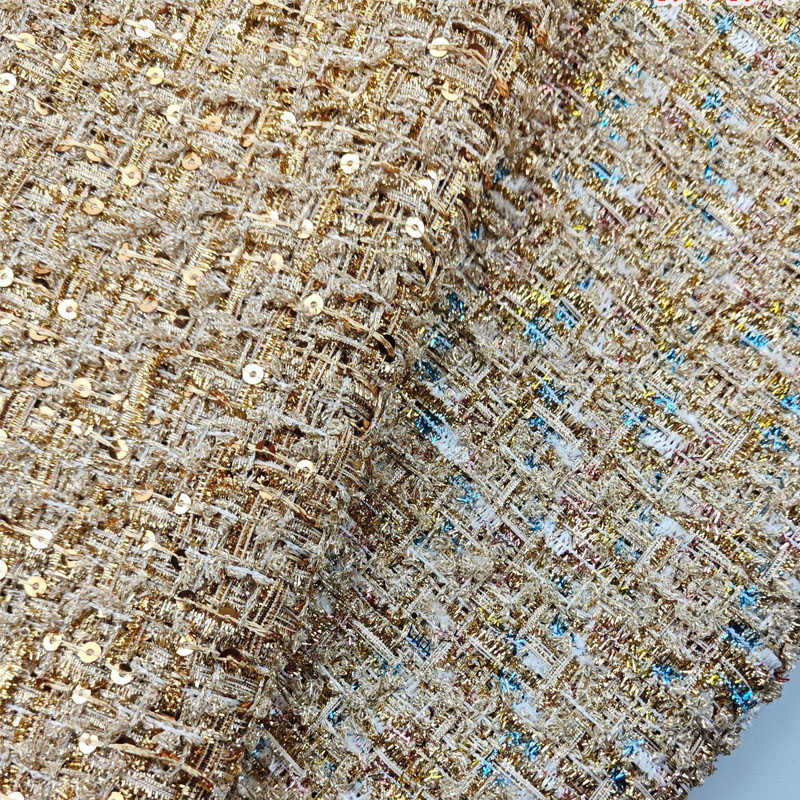 Gold Wire and Sequin Yarn-Dyed - Sewing Tweed Fabric review and price