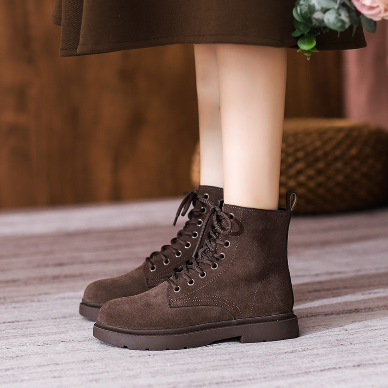 Womens Brown Suede Combat Boot - Sewing Nylon review and price